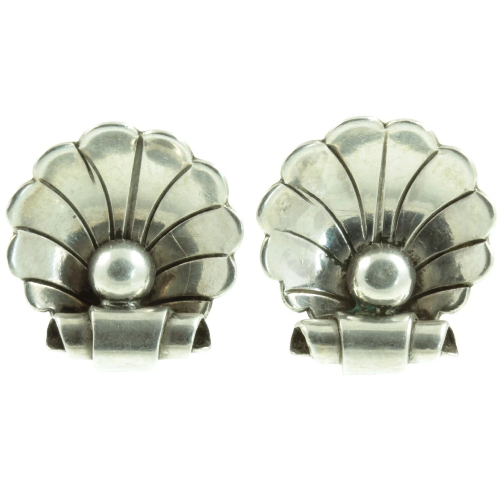 Art Deco Georg Jensen Silver Earrings Sea Shell