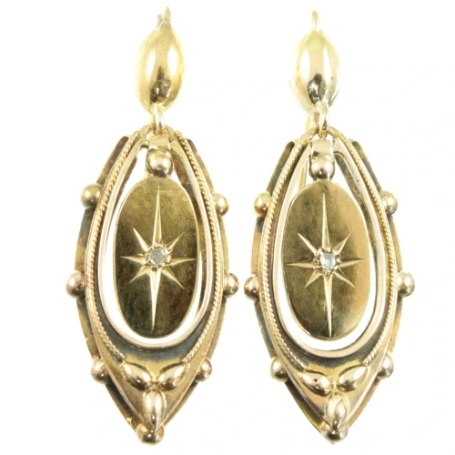 Victorian Era 9ct Gold Diamond Earrings