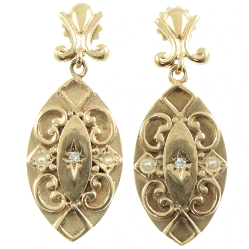 Victorian 9ct Gold Diamond Earrings