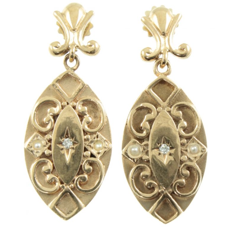 Victorian 9ct Gold Diamond Earrings - Carus Jewellery