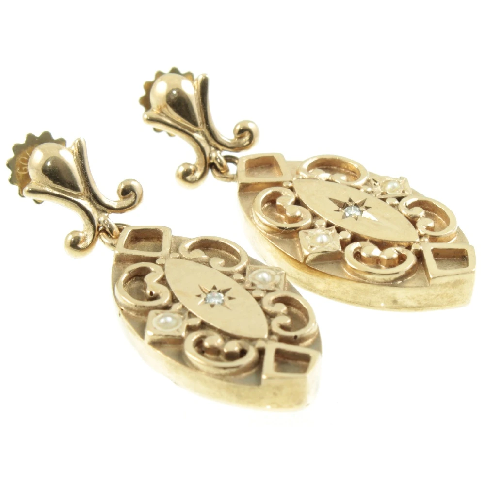 Victorian 9ct Gold Diamond Earrings - Image 2