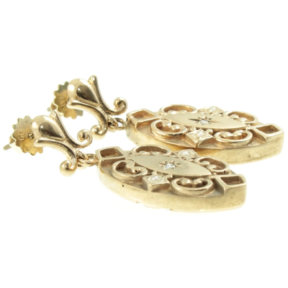 Victorian 9ct Gold Diamond Earrings - Image 3