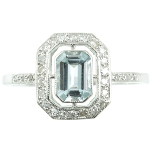 Vintage Aquamarine and Diamond halo ring