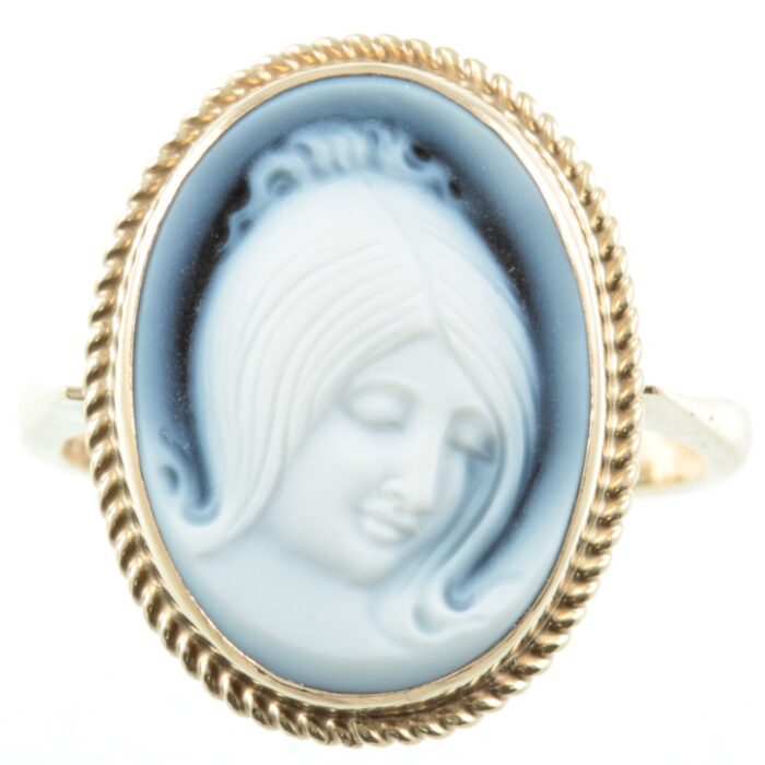 Blue agate cameo ring
