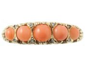 Vintage 9ct gold Coral and Diamond ring