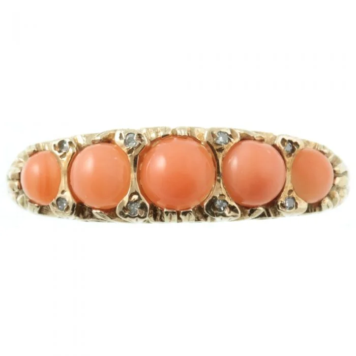 Vintage 9ct gold Coral and Diamond ring