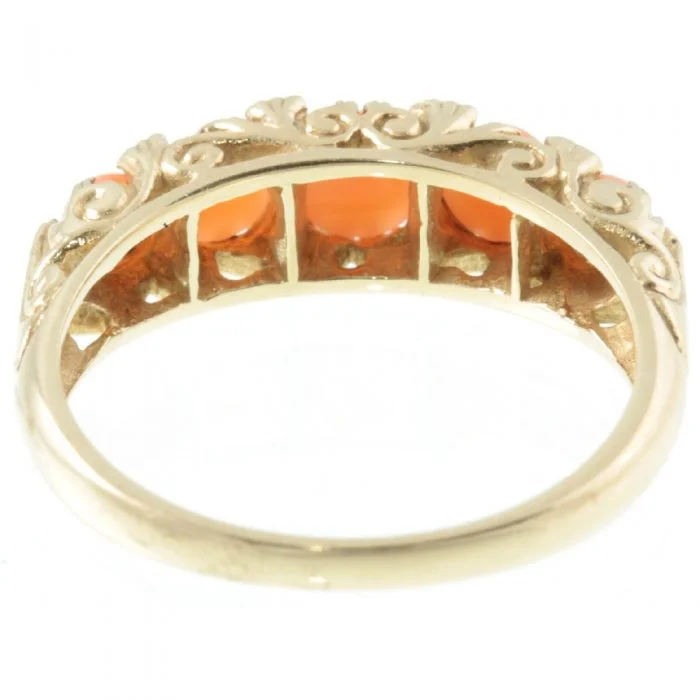 9ct Gold Coral & Diamond Ring