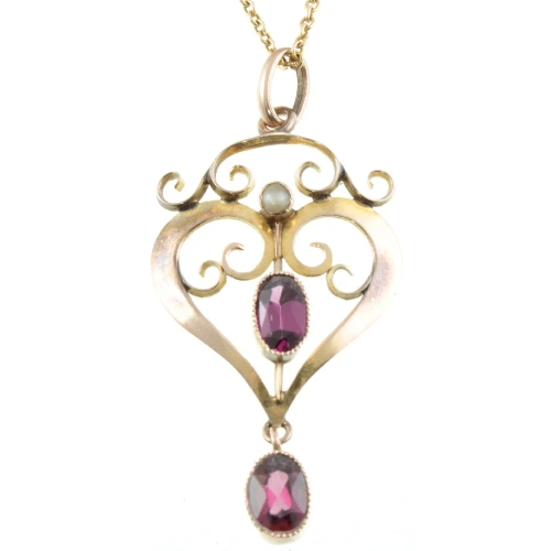 art nouveau garnet pendant necklace