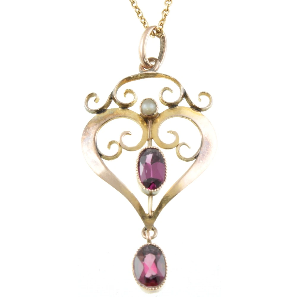 art nouveau garnet pendant necklace