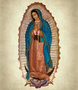 Our Lady of Guadalupe, wearing a Turquoise coloured mantle