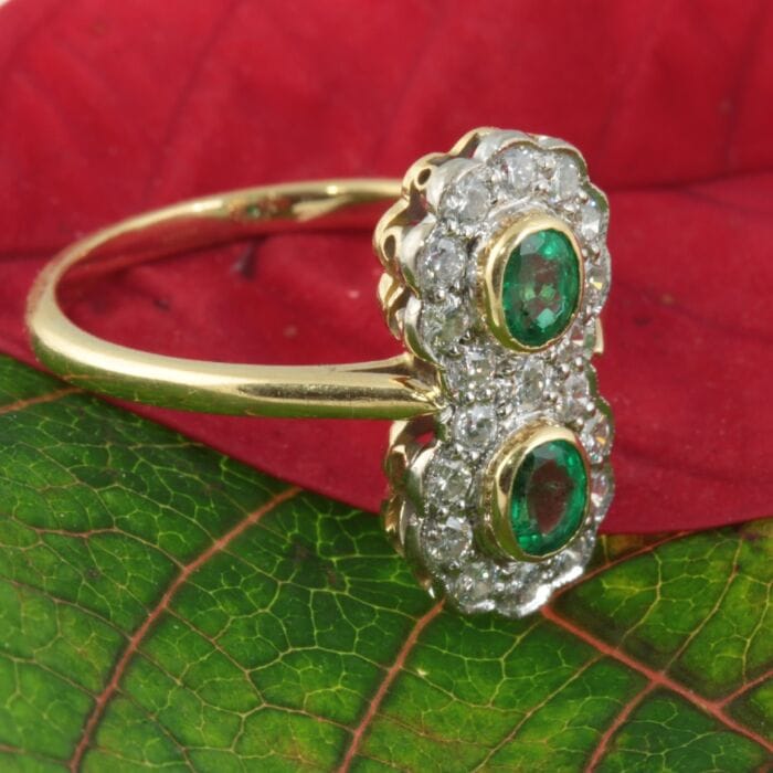 Vintage Double Cluster Emerald and Diamond Ring