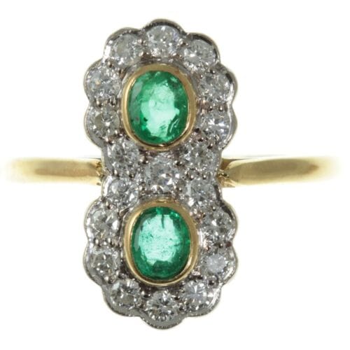 Vintage Double Cluster Emerald and Diamond Ring