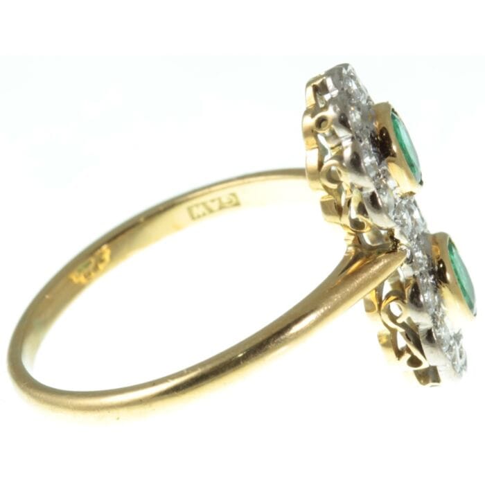 Vintage Double Cluster Emerald and Diamond Ring