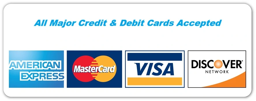 all major credit cards and debit cards accepted