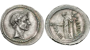 Denarius Silver Coin, depicting Julius Caesar, 43BC